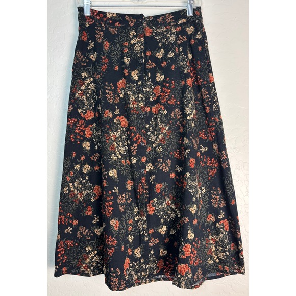 Toad&Co Dresses & Skirts - Toad&Co Manzana Skirt Black Floral Organic Cotton Midi Button Front XS 2290